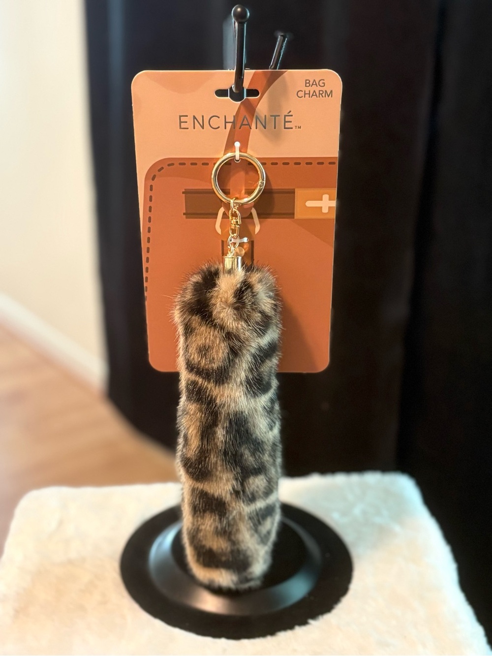 Leopard Faux Fur Bag Charm - Brown